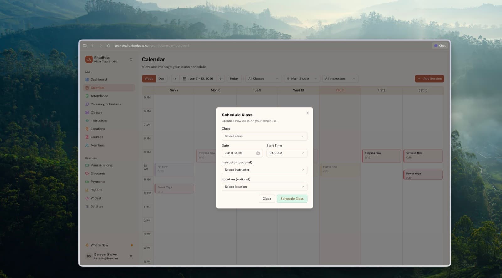 Class calendar and scheduling in RitualPass