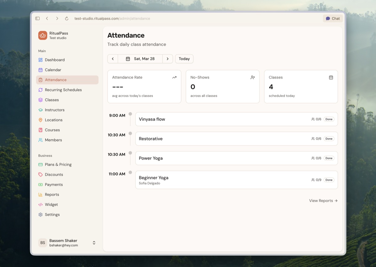 Attendance hub with daily class overview