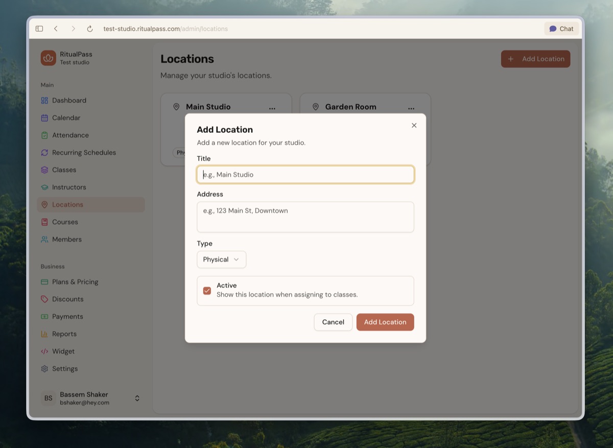 Multiple locations in the studio dashboard