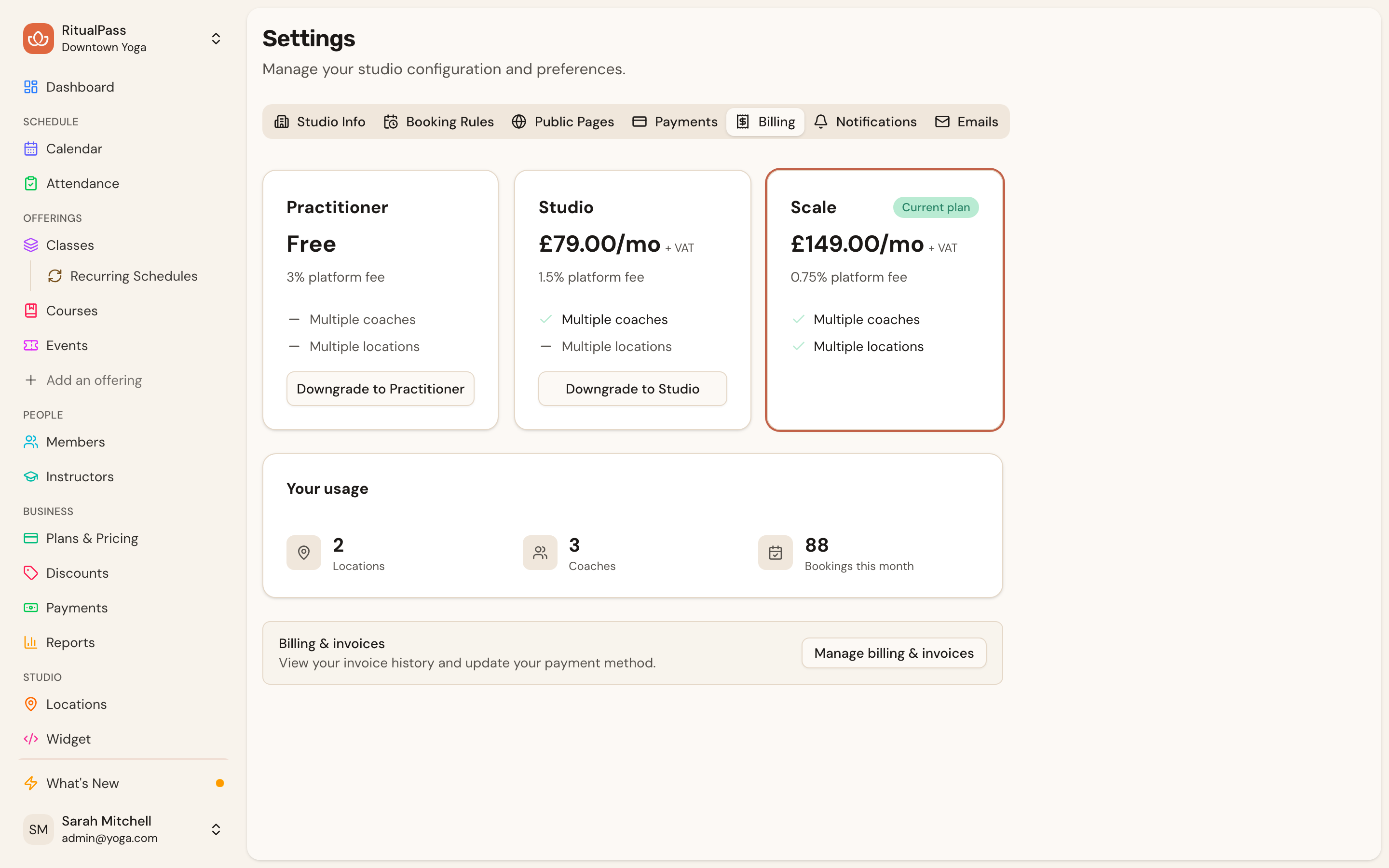 The new Billing tab with plan comparison and live usage